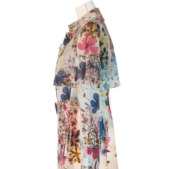 ERDEM Charlotta Multicolor Semi-Sheer Floral Trench Coat - Picture 11 of 14